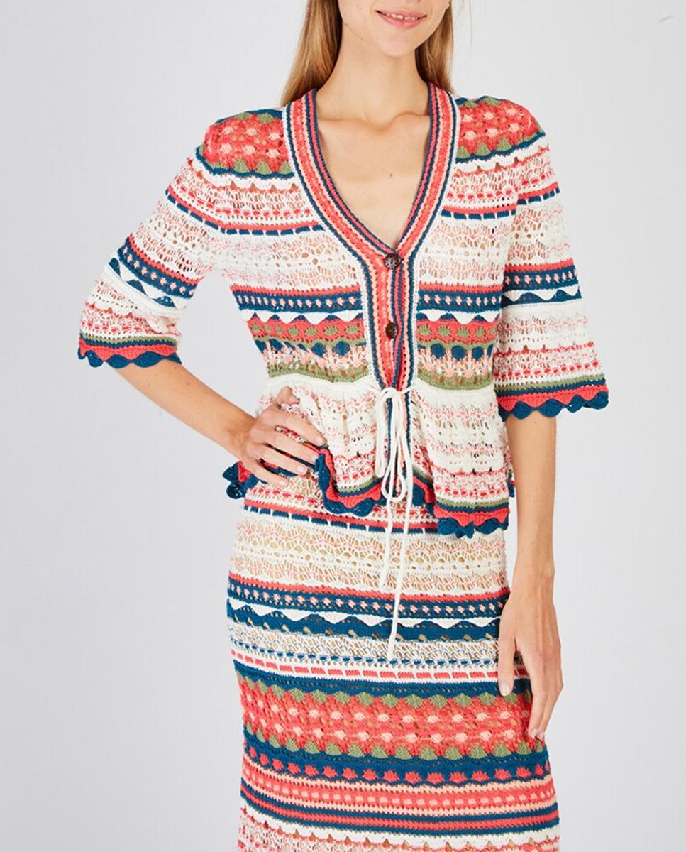Imagen 0 de Chaqueta en crochet con cuello pico y manga francesa