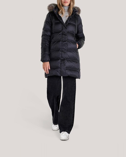 Imagen 0 de Plumífero de mujer largo midi acolchado horizontal doble pespunte