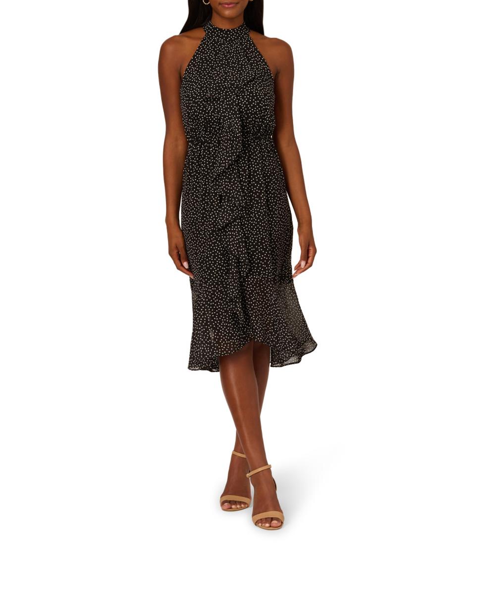 Imagen 0 de Vestido midi de chifón con topos frundidos