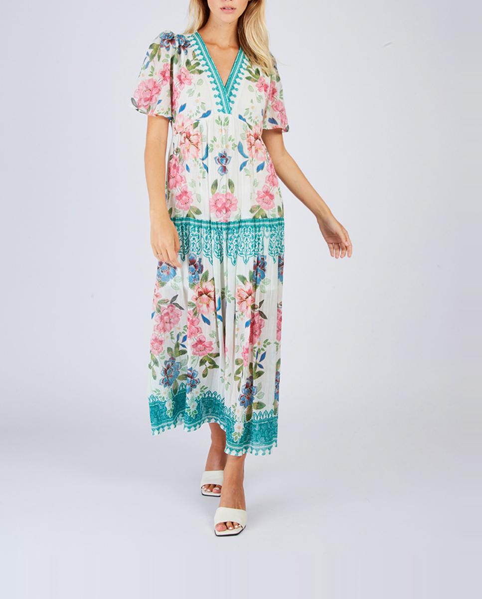 Imagen 0 de Vestido largo con escote pico y manga corta
