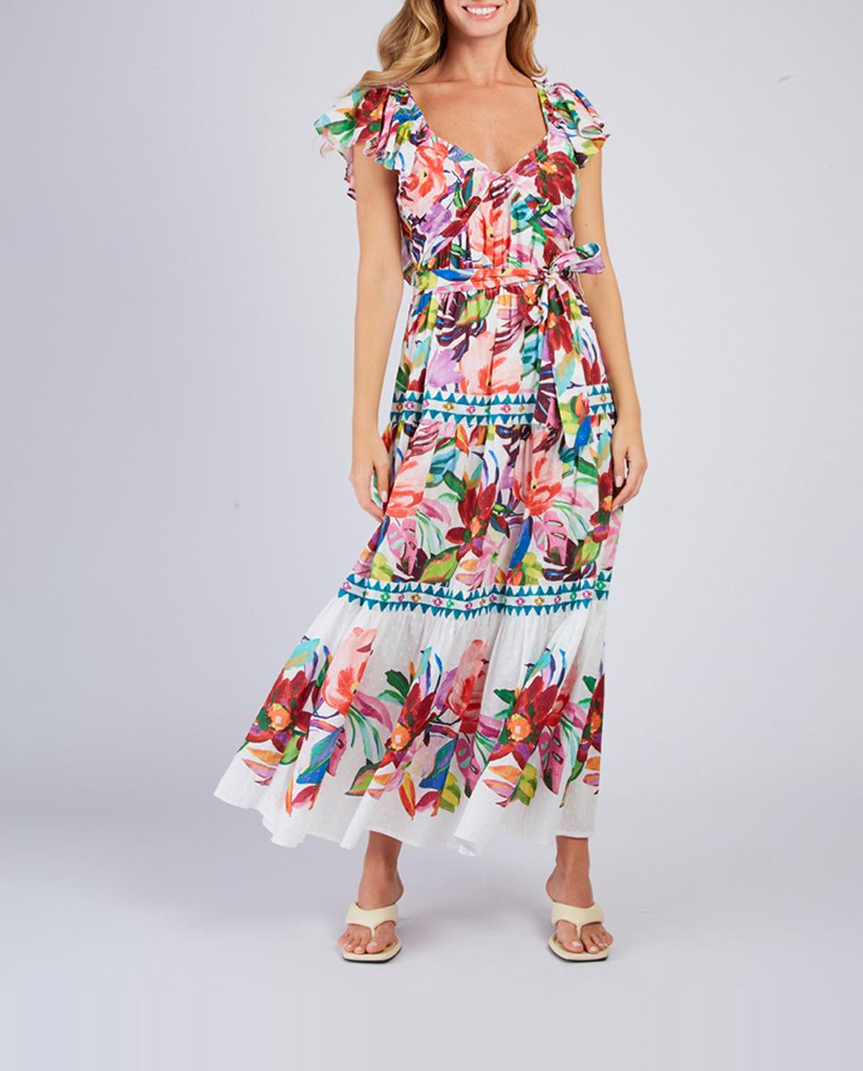 Imagen 0 de Vestido largo con escote pico y manga corta
