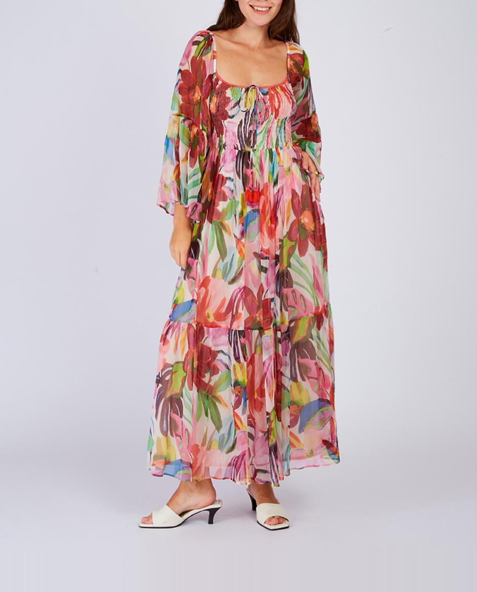 Imagen 0 de Vestido largo con escote cuadrado y manga francesa