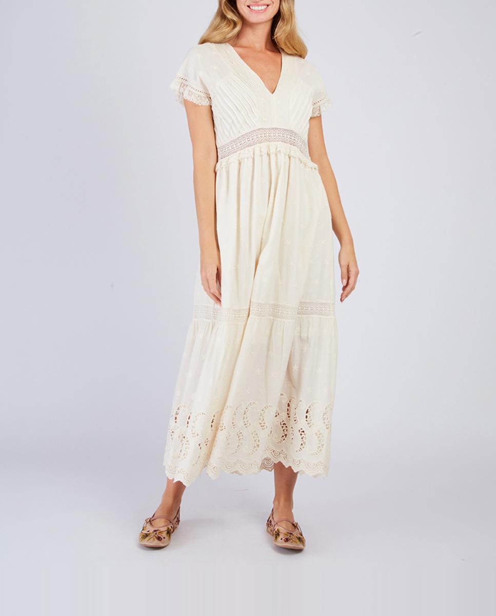Imagen 0 de Vestido largo con escote pico y manga corta