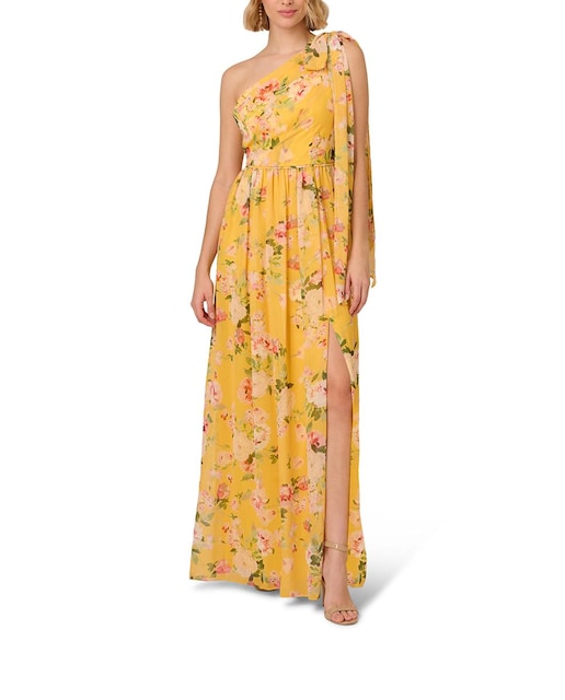 Imagen 0 de Vestido de chifón floral de un hombro