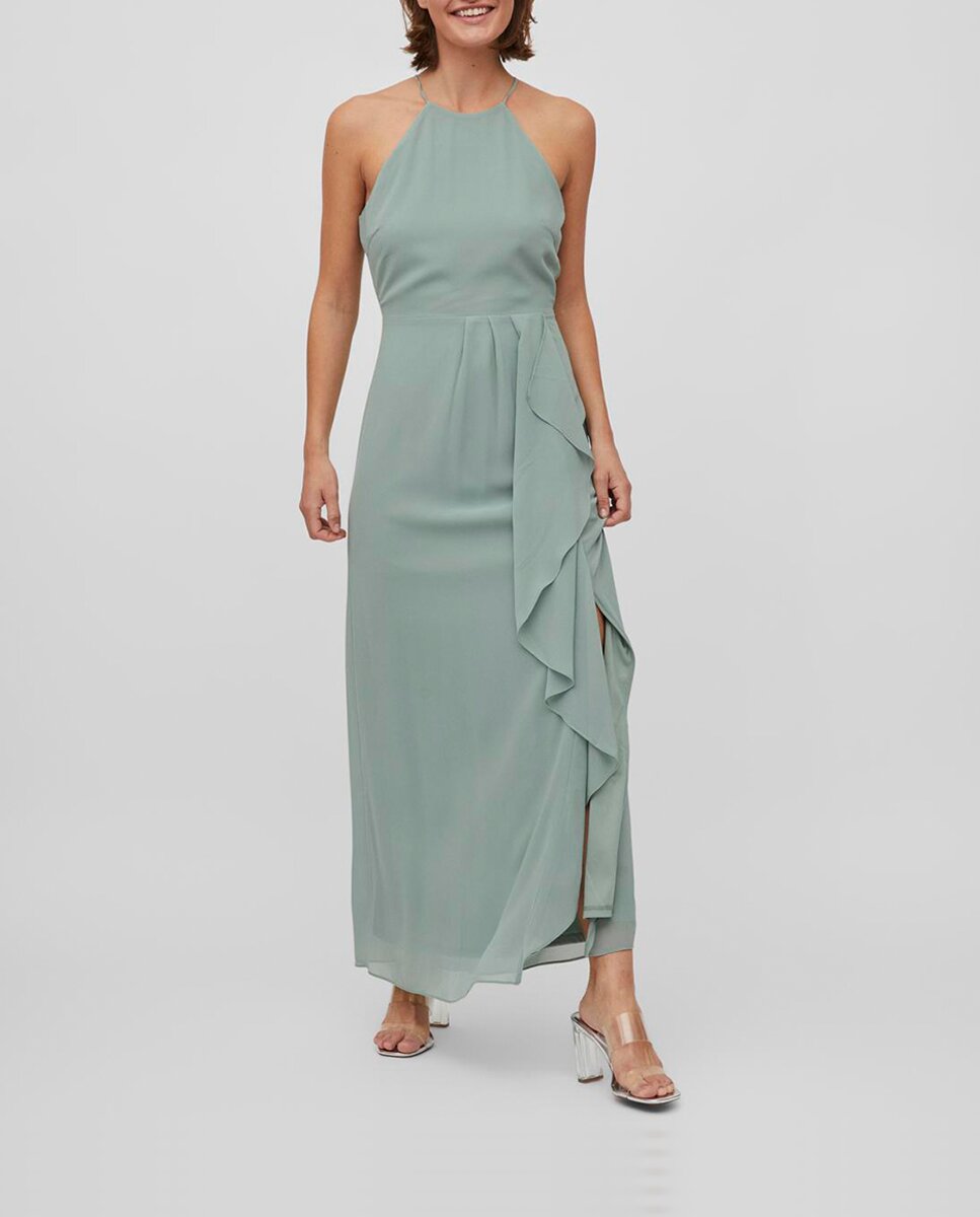 Imagen 0 de Vestido halter largo volantes