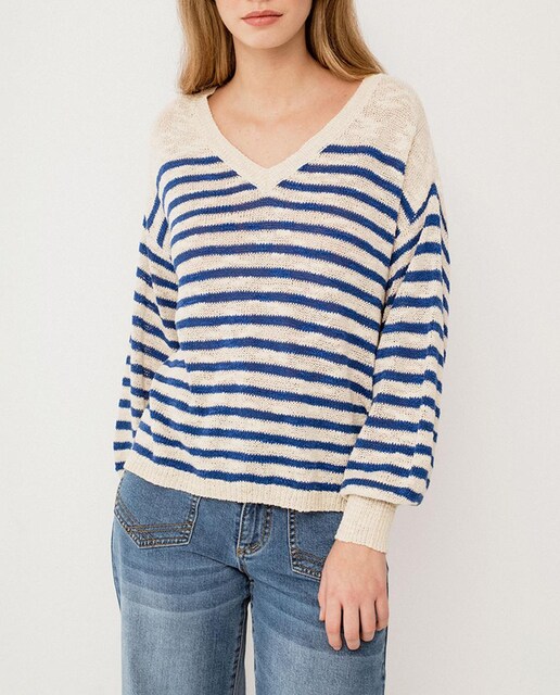 Imagen 0 de Jersey de mujer cuello pico rayas