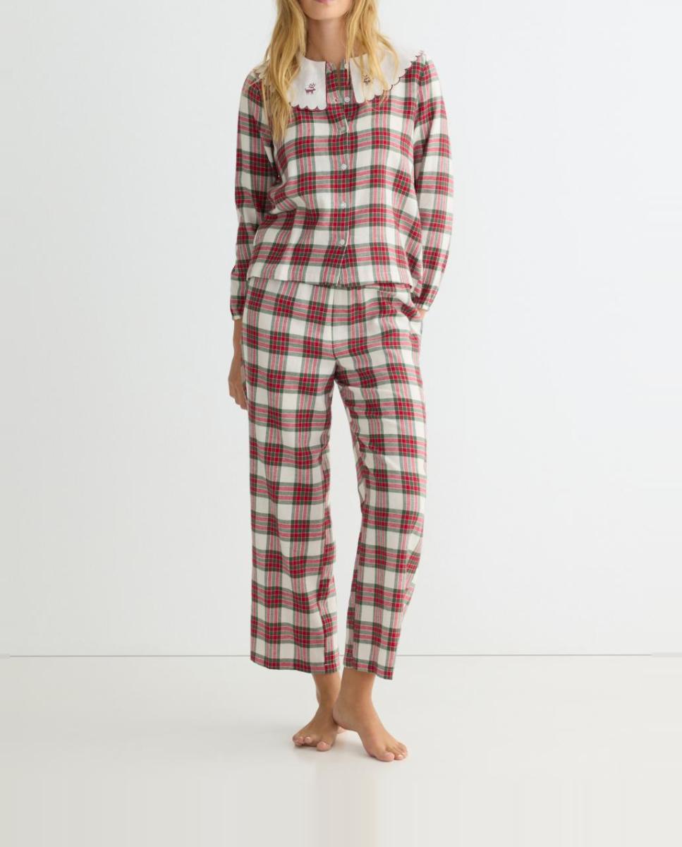 Imagen 0 de Pijama mujer franela cuello cuadros rojos