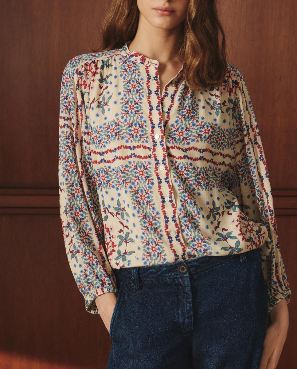 Imagen 0 de Blusa de mujer de manga larga estampada de pañuelo
