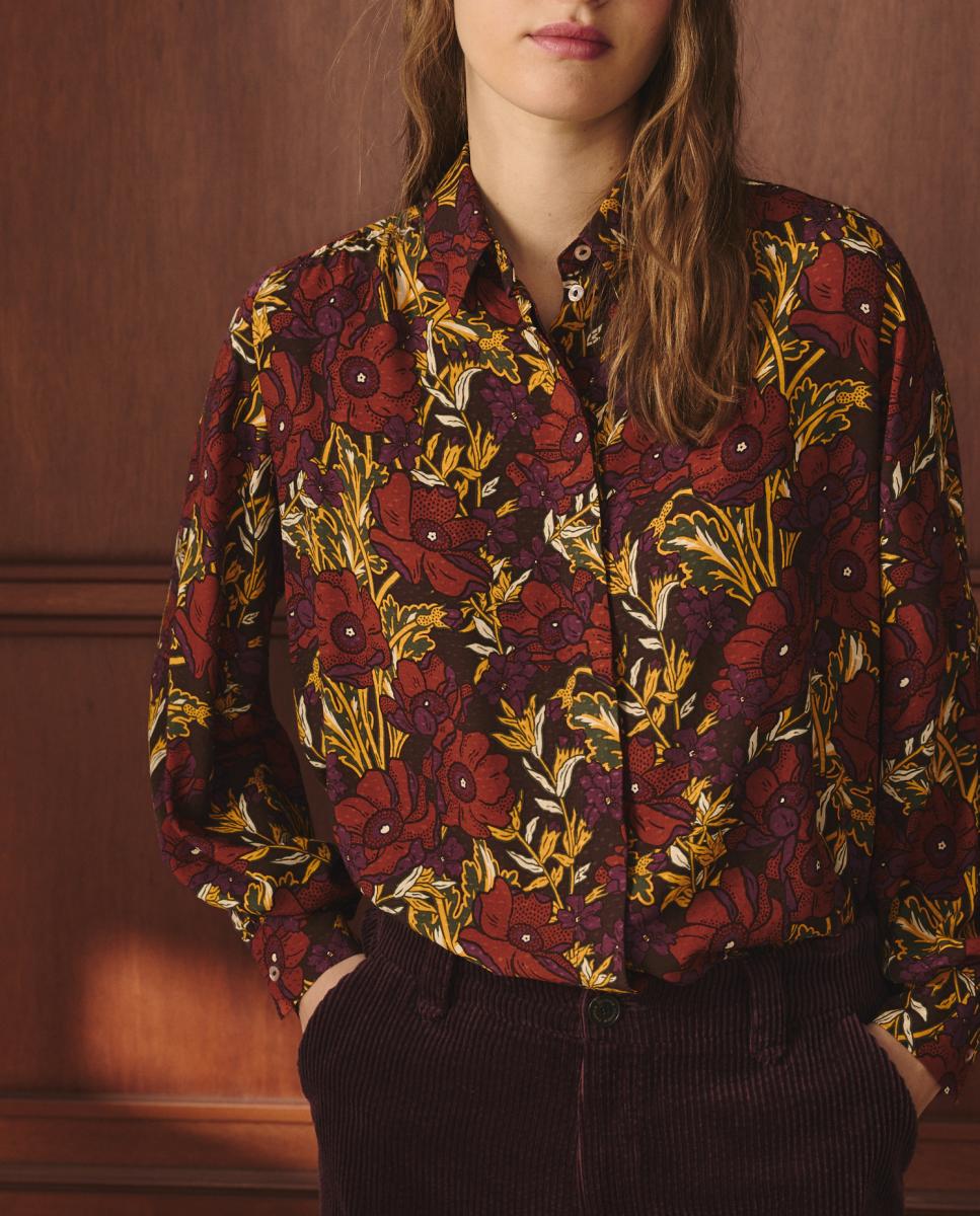 Imagen 0 de Camisa de mujer manga larga estampada flores grandes