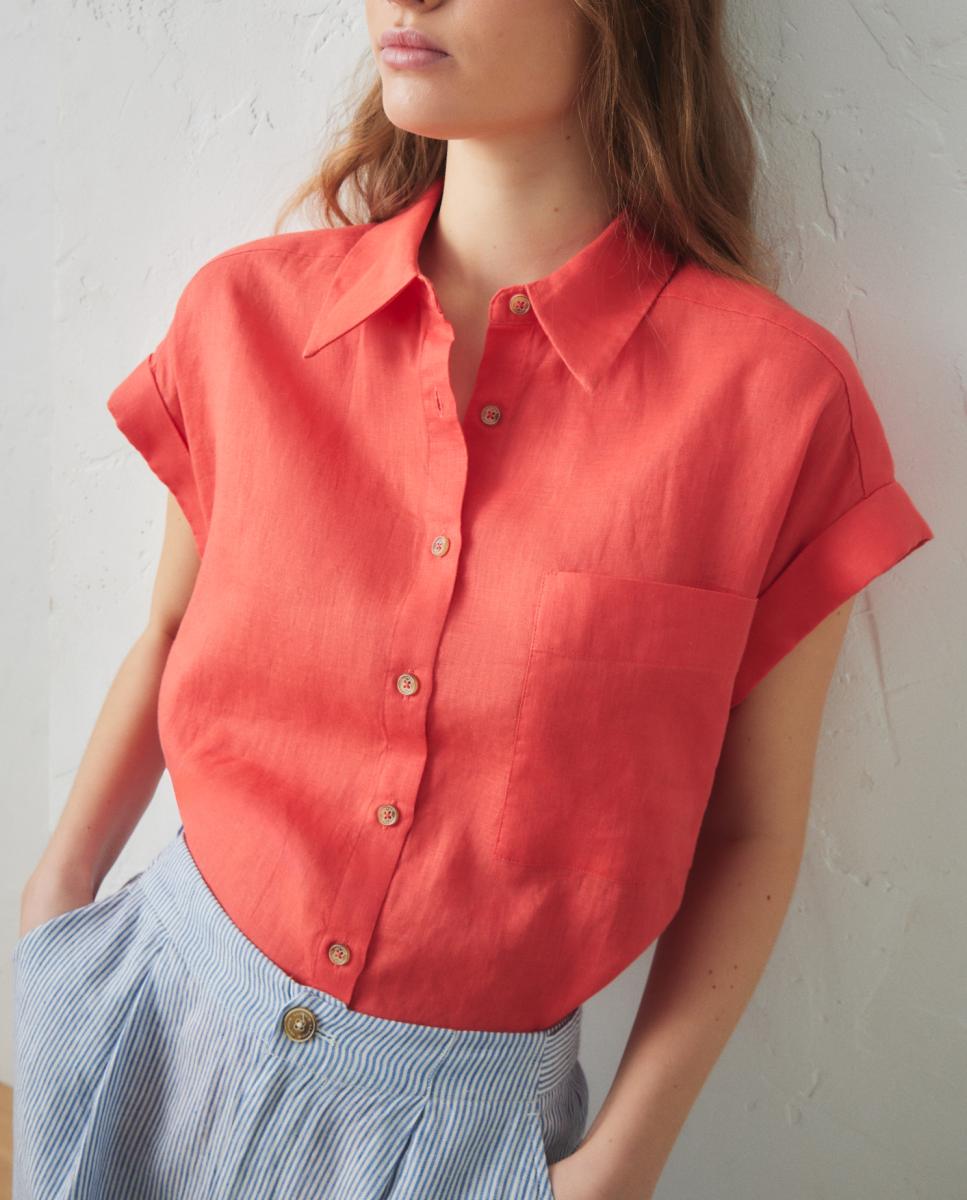 Imagen 0 de Camisa de mujer de lino y manga corta