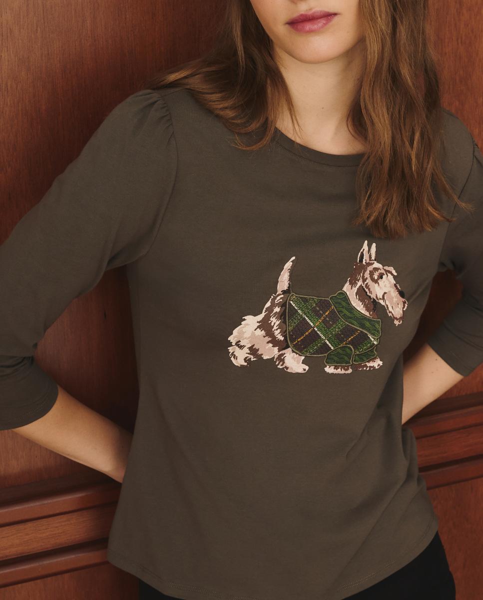 Imagen 0 de Camiseta de mujer de manga larga cuello caja y estampado