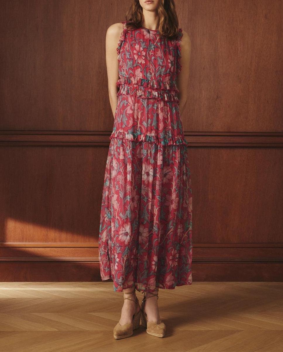 Imagen 0 de Vestido midi de manga corta con estampado de  flor