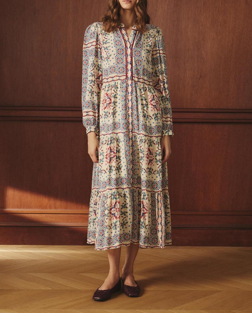 Imagen 0 de Vestido midi  estampado de pañuelo con manga larga