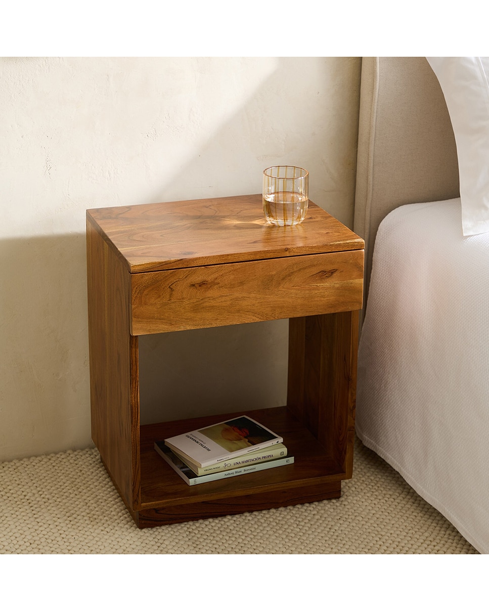Imagen 0 de Mesita de noche de madera de acacia con 1 cajón Bombay (Reacondicionado Grado B)