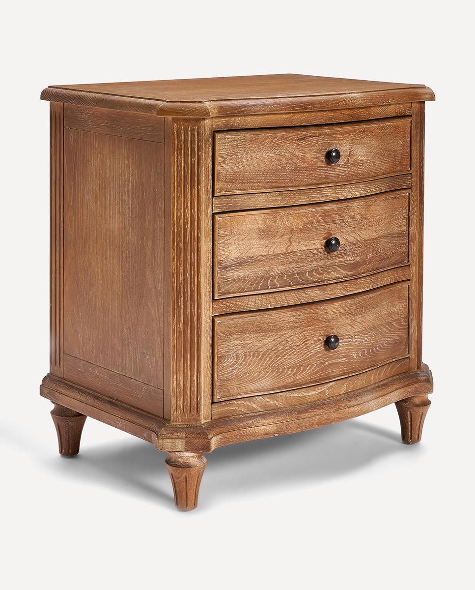 Imagen 0 de Mesita de noche de madera de roble con 3 cajones Provenza (Reacondicionado Grado A)