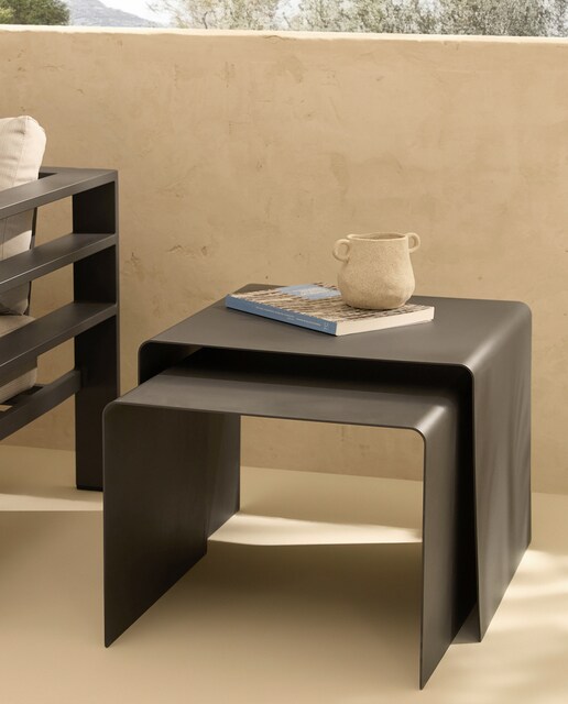 Imagen 0 de Set de 2 mesas auxiliares de jardín de aluminio Chicago (Reacondicionado Grado B)