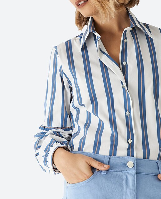 Imagen 0 de Blusa de mujer manga abullonada algodón franjas