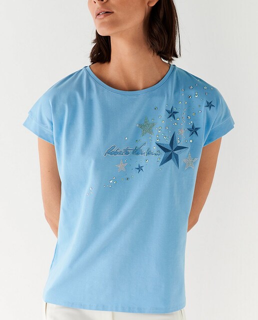 Imagen 0 de Camiseta de mujer sin mangas oversize con strass de estrellas