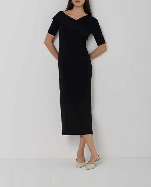 Imagen 0 de Vestido largo punto escote pico con vuelta