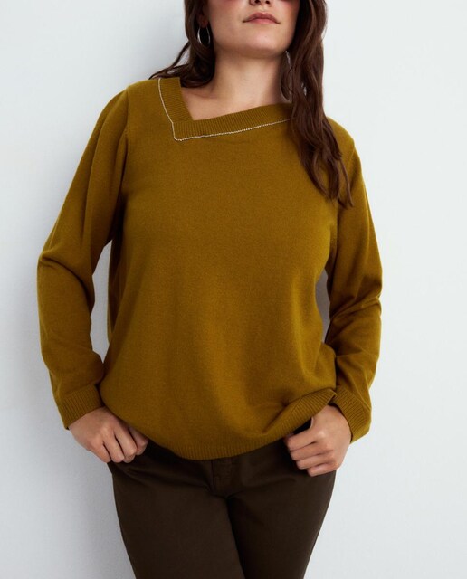 Imagen 0 de Jersey cuello asimétrico y abalorios de mujer