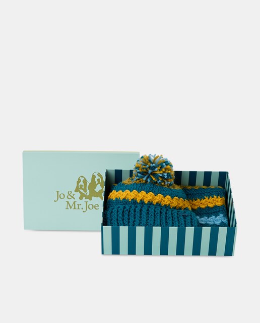 Imagen 0 de Conjunto gorro pompon y cuello trenza de color a contraste