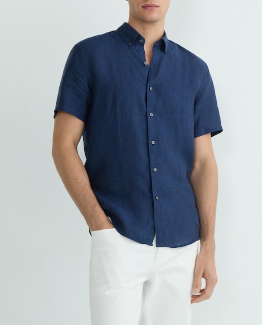 Imagen 0 de Camisa de hombre lisa en lino manga corta