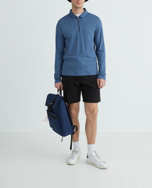 Imagen 0 de Polo de hombre de manga larga en interlock con cierre cremallera