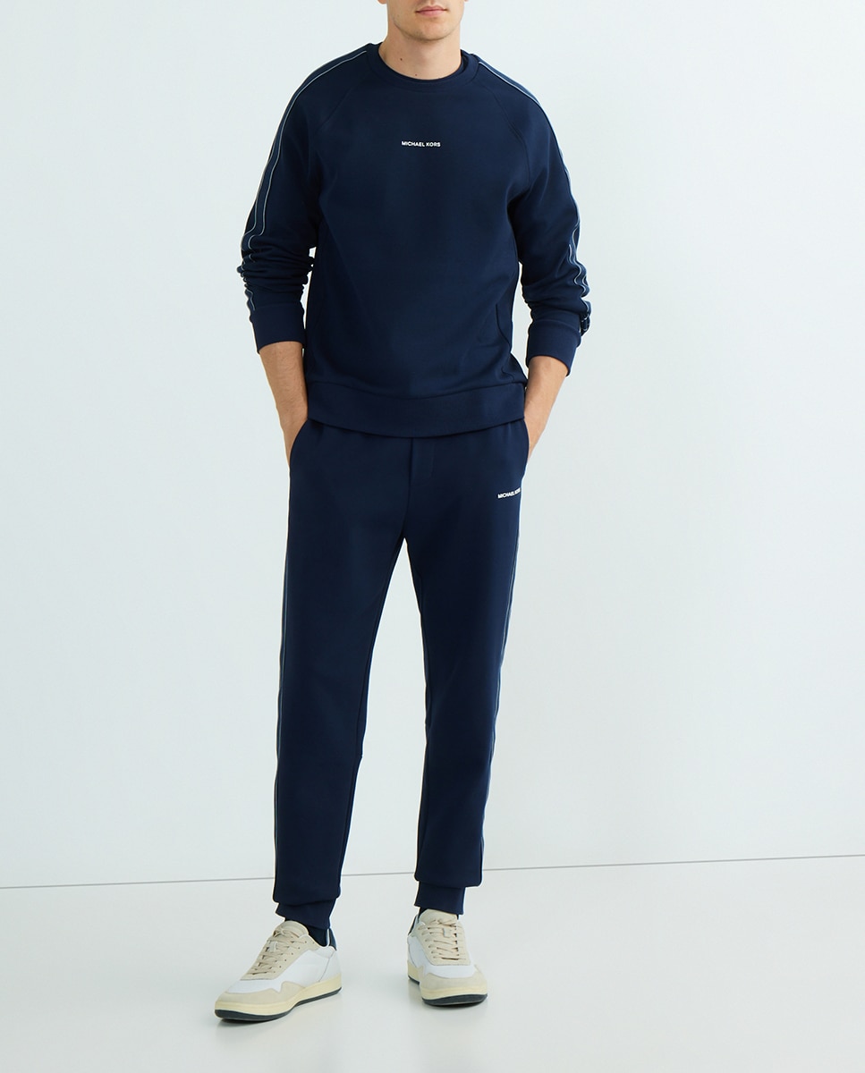 Imagen 0 de Sudadera de hombre cuello caja de mezcla de algodón con cenefa lateral con logotipos