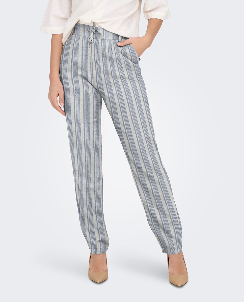 Imagen 0 de Pantalón largo de mujer de lino con cintura elástica