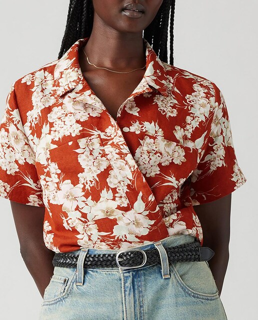 Imagen 0 de Camisa de mujer de manga corta con toque de lino