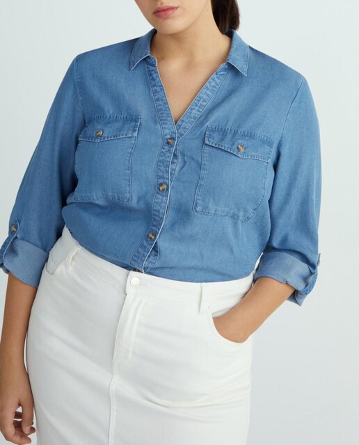 Imagen 0 de Camisa tencel de mujer cuello pico