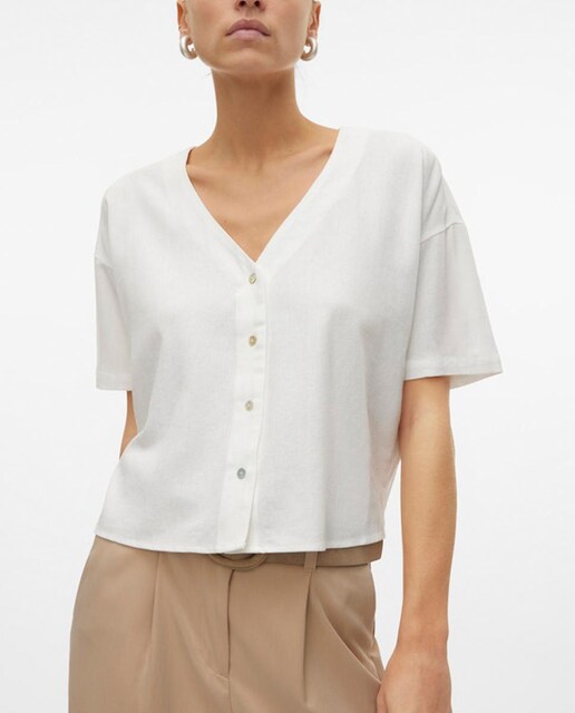 Imagen 0 de Camisa de corte holgado de mujer con cuello en pico