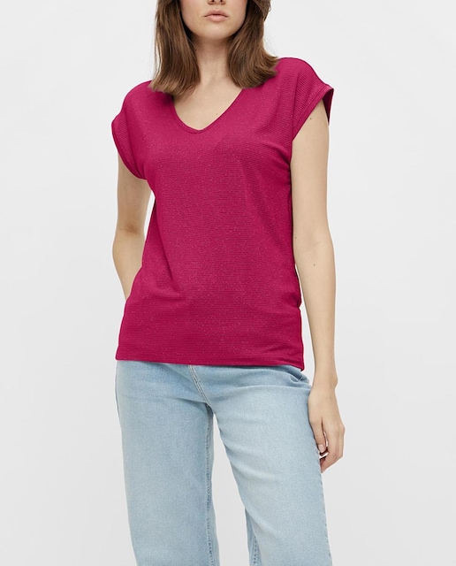 Imagen 0 de Top de mujer básico manga corta cuello pico