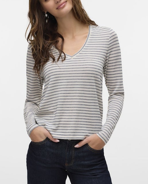 Imagen 0 de Camiseta de rayas de mujer con cuello pico