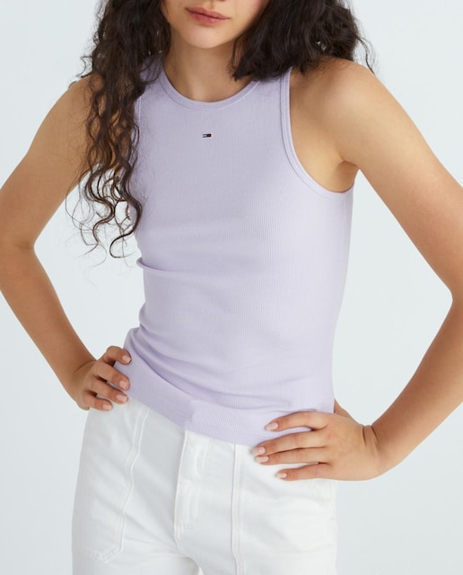 Imagen 0 de Camiseta de mujer sin mangas en tejido rib