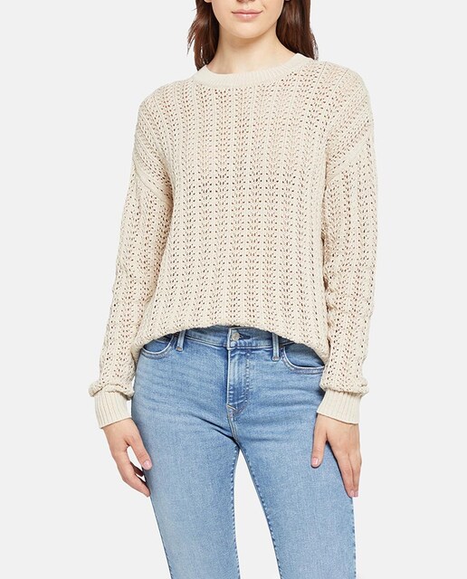 Imagen 0 de Jersey de crochet de mujer cuello redondo con toque de lino