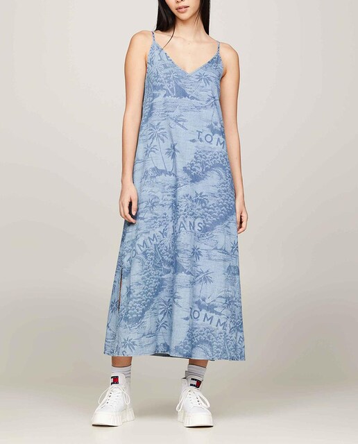 Imagen 0 de Vestido largo de tirantes en tejido chambray