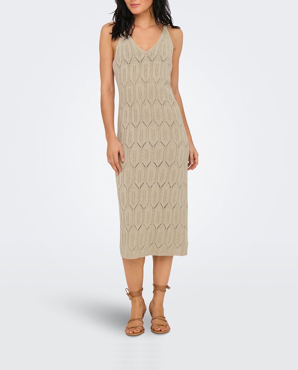 Imagen 0 de Vestido midi sin mangas beige