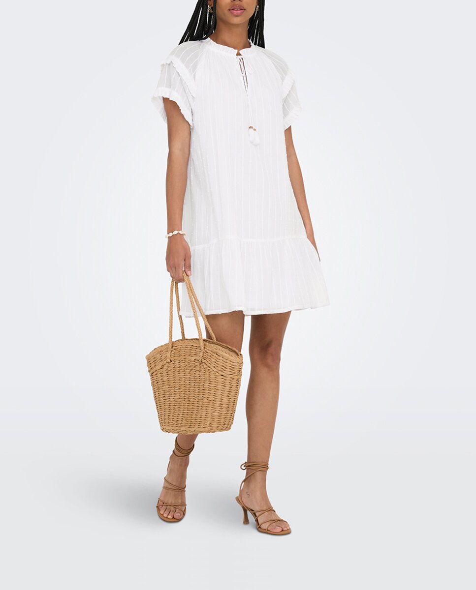 Imagen 0 de Vestido blanco corto con bordados de mujer