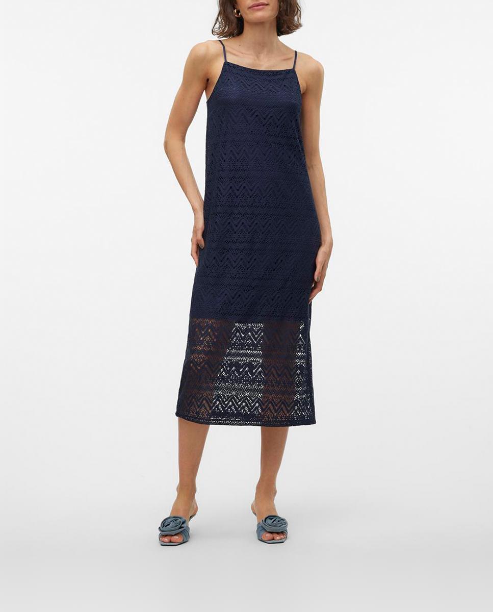 Imagen 0 de Vestido midi de tirantes crochet troquelado