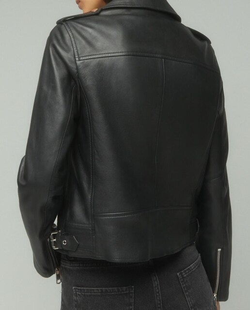 Imagen 0 de Cazadora biker de piel de mujer con cierre lateral