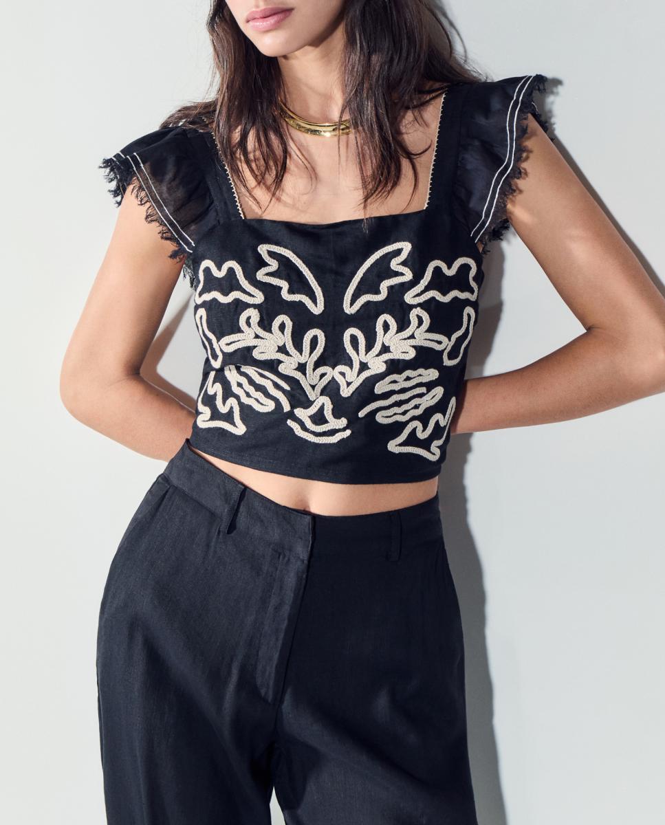 Imagen 0 de Blusa de mujer sin mangas con volantes