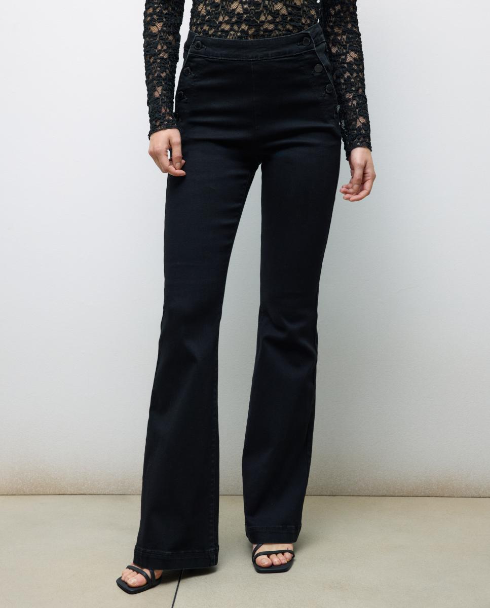 Imagen 0 de Pantalón de mujer denim flare con botones tiro medio