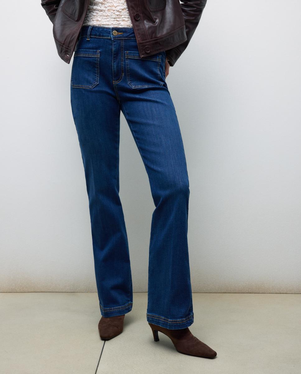 Imagen 0 de Pantalón de mujer denim flare plastron tiro medio