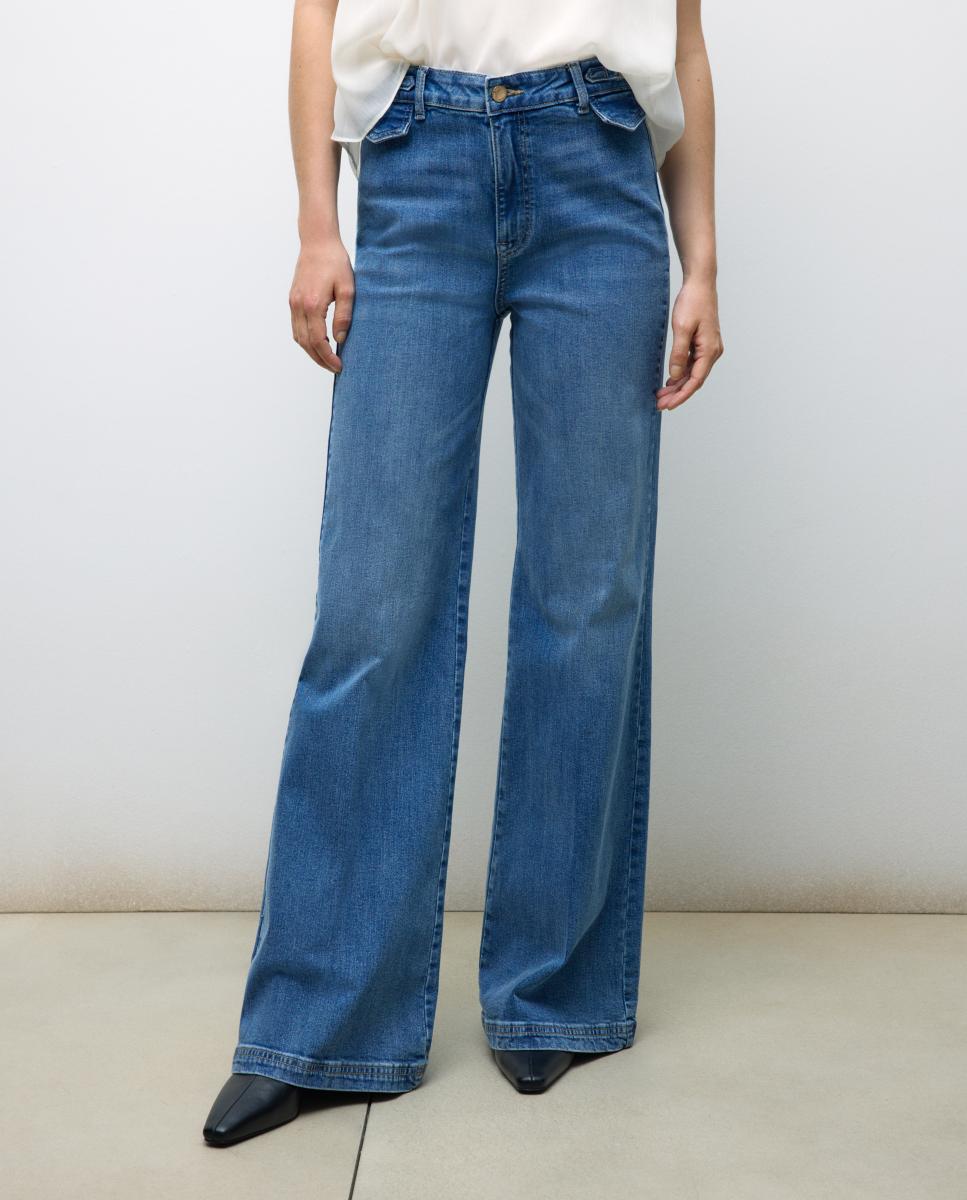 Imagen 0 de Pantalón de mujer denim flare cadena tiro medio