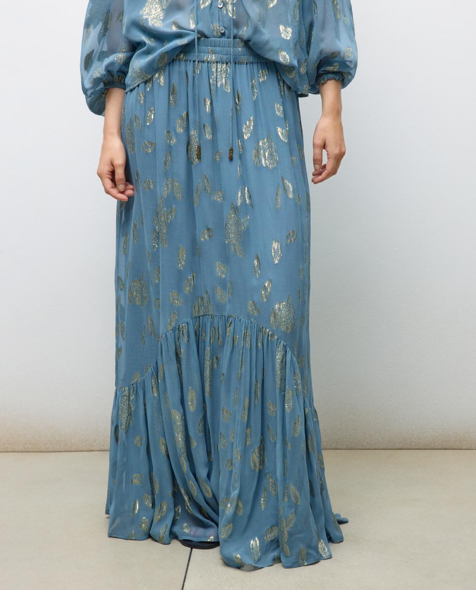 Imagen 0 de Falda midi con volante jacquard con brillo
