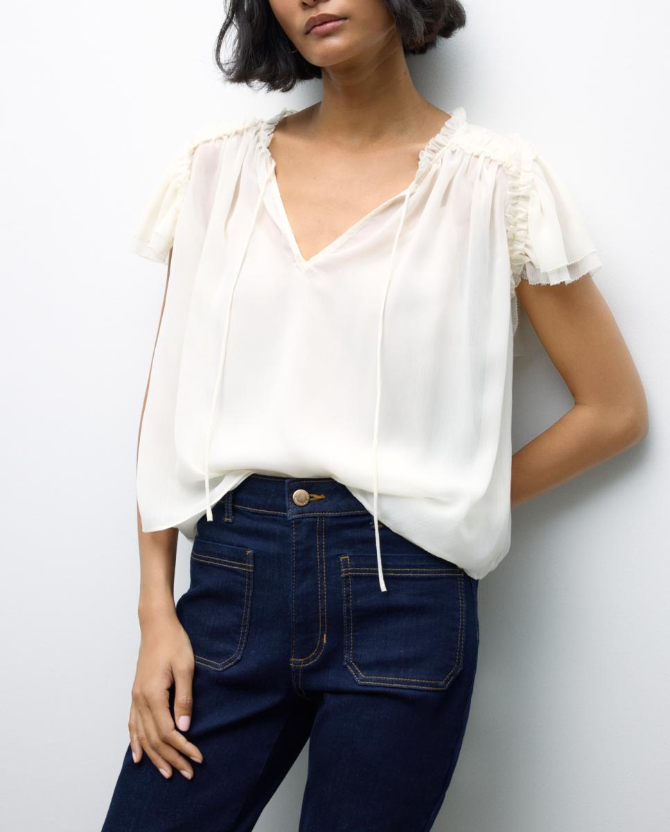 Imagen 0 de Blusa de mujer manga corta con volantes