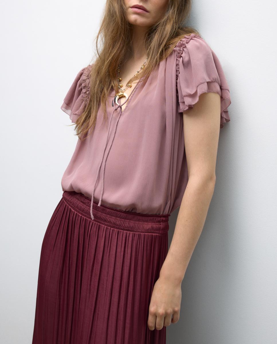 Imagen 0 de Blusa de mujer manga corta con volantes