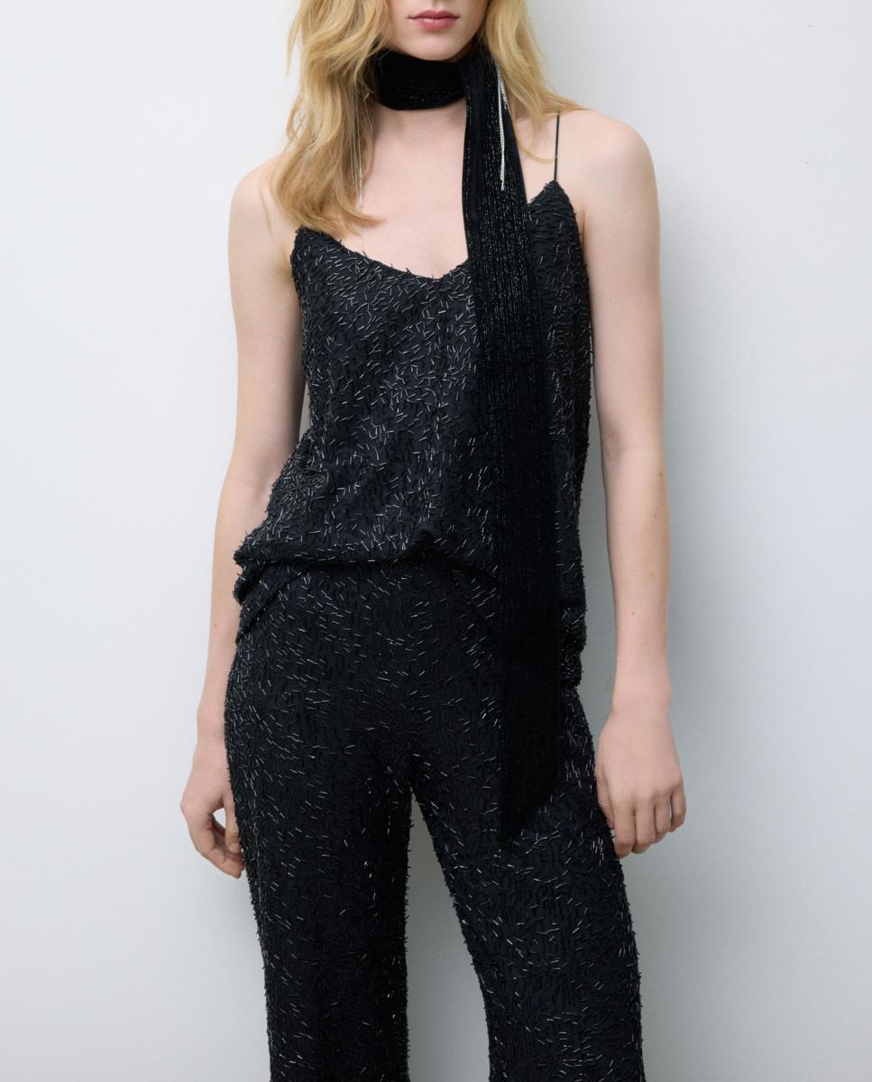 Imagen 0 de Blusa lencera de mujer con lentejuelas