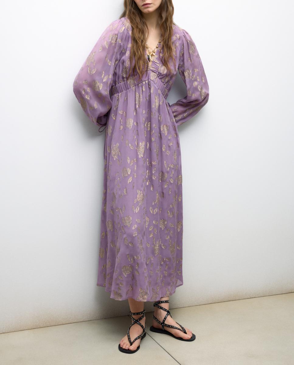 Imagen 0 de Vestido midi manga larga jacquard con brillo